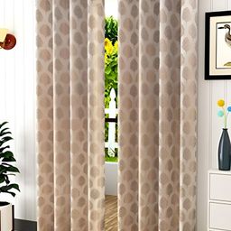 RIDHAAN Beige 2 Pieces Floral Jacquard Eyelet Room Darkening Long Door Curtain-image-68