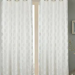 RIDHAAN Cream & Brown 2 Pieces Floral Room Darkening Door Curtains-13