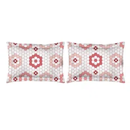 Layers Firenze Peach & White Geometric Printed 140 TC King Bedsheet with 2 Pillow Covers image 4