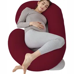 DADDY COOL Maroon Fiber Filled Cotton Breathable C Shaped Maternity Pillow-image-78
