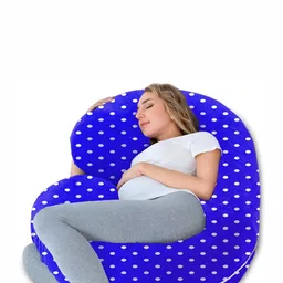 Mom's Moon Blue Fibre Filled Faux Velvet Ultra Soft C Shaped Maternity Pillow-image-33