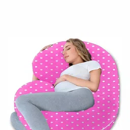 Mom's Moon Pink Fibre Filled Faux Velvet Ultra Soft C Shaped Maternity Pillow-image-99