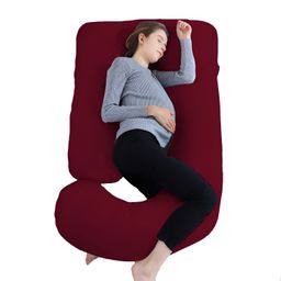 Mom's Moon Maroon Cotton Lightweight Maternity J Shaped Pillow-37