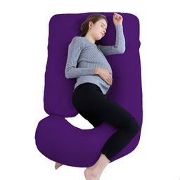 Mom's Moon Purple Cotton Lightweight Maternity  J Shaped Pillow-image-51