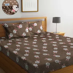 KLOTTHE Brown & White Bunny Printed Woolen 300 TC King Bedsheet & 2 Pillow Covers-picture-39