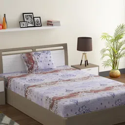 SWAYAM Blue & White Striped 144 TC Cotton 1 Single Bedsheet with 1 Pillow Covers-image-51