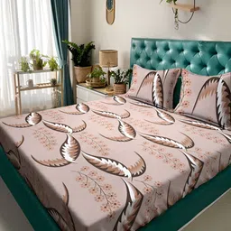 KLOTTHE Brown Floral Printed 300TC Double King Bedsheet With Pillow Cover-picture-10