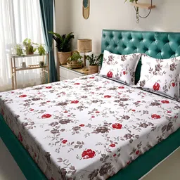 KLOTTHE White Floral Printed 300TC Double King Bedsheet With 2 Pillow Covers-image-66