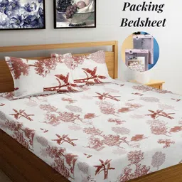 Arrabi Cream-Coloured & Brown Floral 300 TC King Bedsheet with 2 Pillow Covers-7