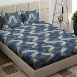 Arrabi Grey & Yellow Geometric 300 TC King Bedsheet with 2 Pillow Covers-50