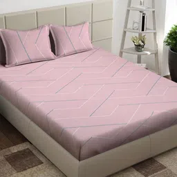 Arrabi Pink & Grey Geometric Printed 300 TC Double King Bedsheet With 2 Pillow Covers-image-33
