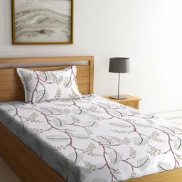 KLOTTHE Grey & Brown Printed 300TC Single Bedsheet With Pillow Cover-picture-25