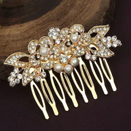 AccessHer Women Gold-Toned & White Embellished Comb Pin-image-27