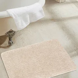 OBSESSIONS Cream-Coloured Solid Pure Cotton Rectangular Bath Rug-image-32