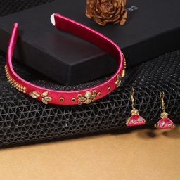 AKSHARA Girls Pink & Gold-Toned Set of 2 Beaded Hair Accessory Set-3