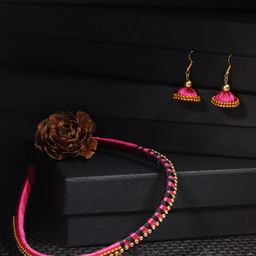 AKSHARA Girls Pink & Gold-Toned Set of 2 Embellished Hairband With Earring-28