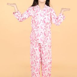 PICCOLO Girls Floral Printed Pure Cotton Night Suit-picture-26