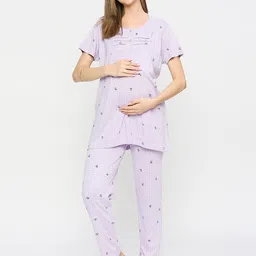 MeeMee Checked Maternity Pure Cotton Night suit-image-39