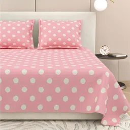 DREAM WEAVERZ Pink & White 220 TC King Bedsheet with 2 Pillow Covers-image-39