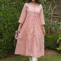 SVARCHI Women Pink & Red Striped A-Line Kurta-image-77
