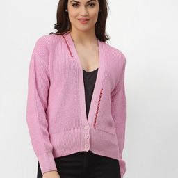 Miramor Women Pink Ribbed Cardigan with Embroidered Detail-picture-19