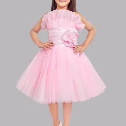 Pink Chick Girls Ruffled Tulle Net Fit & Flare Midi Dress-image-89