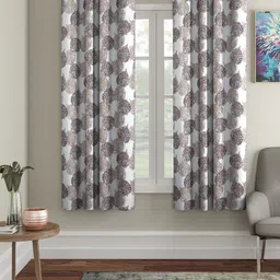 Cortina Brown & White 2 Pieces Leaf Printed Window Curtains-picture-10
