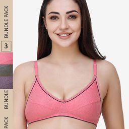 Docare Women Grey & Pink Pack Of 3 Cotton Bra-image-7