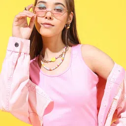 basics by tokyo talkies Tokyo Talkies Pink Solid Top-picture-36
