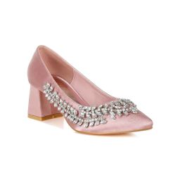 London Rag Womens Pink Satin Diamante Embellished Pump Heels-picture-34
