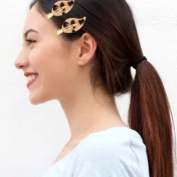 GUBB Unisex Black & Beige Set of 2 Caramel Leaf Pattern Hair Clip Pins-60