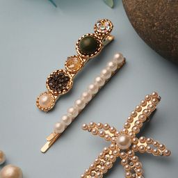 VOGUE PANASH Women  Set of 3 Gold-Plated Embellished Bobby Pins-5