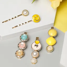 Priyaasi Women Gold-Toned & Yellow Hair Accessory Set of 5-11