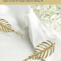 GUBB Women Gold-Toned Set of 2 Leaf Pattern Hair Clip Pins image 4