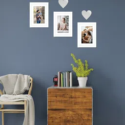 RANDOM Set Of 3 White Solid Individual Wall Photo Frames With 3 Heart Plaque image 1