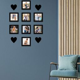 RANDOM Set Of 8 Black Solid Individual Wall Photo Frames With 4 Heart Plaques image 1