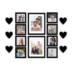 RANDOM Set Of 10 Black Solid Individual Wall Photo Frames With Heart Plaques image 2