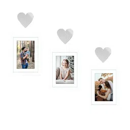 RANDOM Set Of 3 White Solid Individual Wall Photo Frames With 3 Heart Plaque image 2