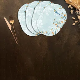 SPACE OF JOY Azure Canopy White & Blue 4 Pieces Printed Wooden Oval Table Placemats image 1