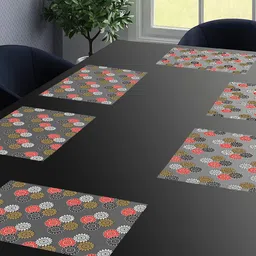 Dakshya Industries New Blossom White & Red 6 Pieces Rectangular Table Placemats image 1