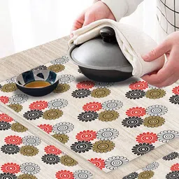 Dakshya Industries New Blossom White & Red 6 Pieces Rectangular Table Placemats image 2