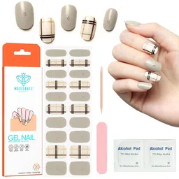 Modelones 20 Pcs Semi-Cured Gel Nail Strips Sticker - British Plaid-12