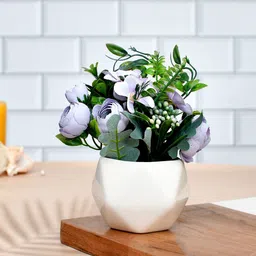 TAYHAA Purple & White Artificial Pristine Flowers in a Diamond Pattern Planter-image-90