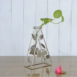 Maison Modern Silver Toned Tri Leaf Metal Test Tube Bud Vase-15
