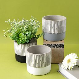 TAYHAA Grey & White 3 Pieces Textured Ceramic Indoor Planters-31