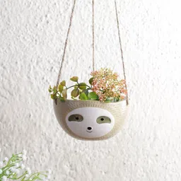 TAYHAA Beige & White Printed Hanging Ceramic Planter-51