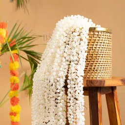 BS AMOR Set of 5 White Mogra Artificial Garland Flowers and Plants-34