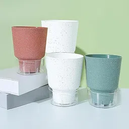 Kuber Industries White & Green 4 Pieces Floral Self-Watering Planter-22