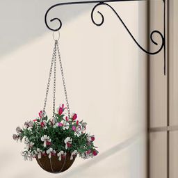 Kuber Industries Black Metal Hanging Planter With Wall Hanger-28