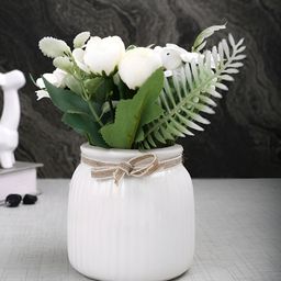 TAYHAA White & Green Buttercup Artificial Plant With Pot-6